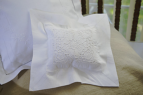 Mini Victorian Embroidered 6x6" Ring Pillows.